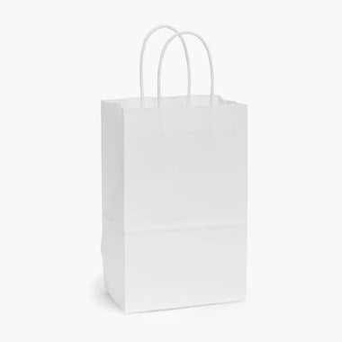 5.25X3.25X8.375 White Kraft Shopping Bags - case of 250