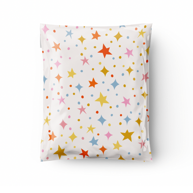colorful star poly mailers, confetti poly mailer, cute poly mailer, star poly mailer