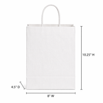 8X4.5X10.25 White Kraft Shopping Bags - case of 250