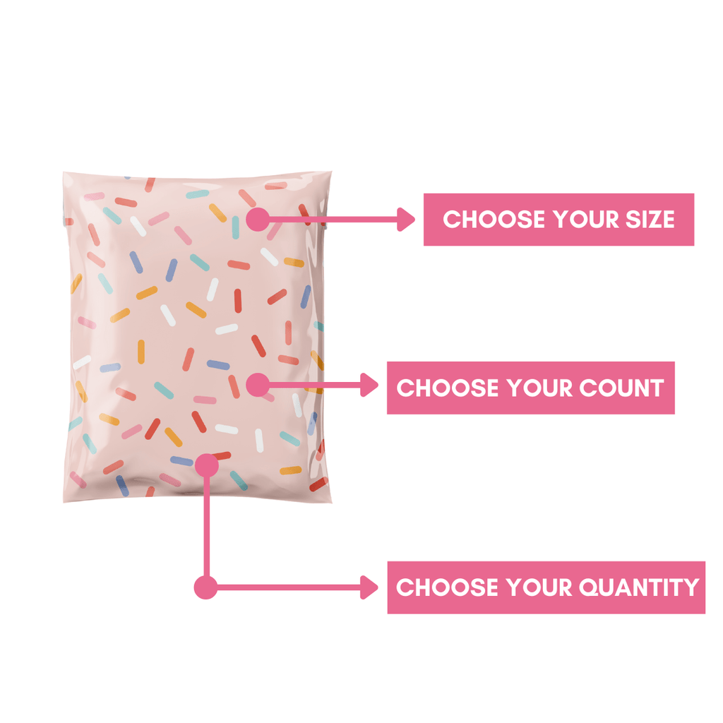 sprinkles poly mailers, cute packaging, cute poly mailers, colorful  packaging supplies, pink poly mailers, poly mailers 