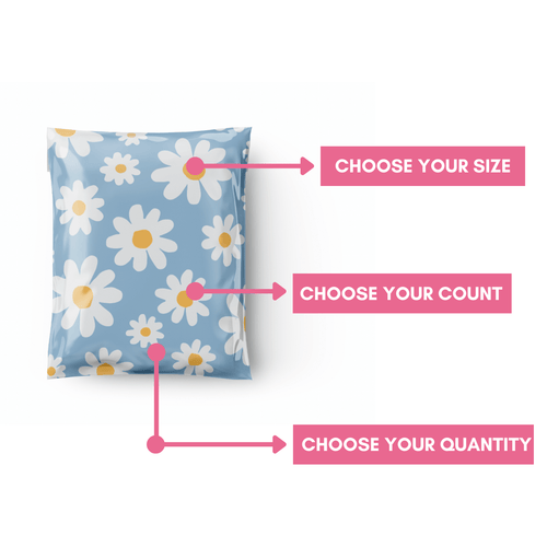 cute spring poly mailers, cute blue poly mailer, daisy poly mailer, flower poly mailer, summer poly mailer