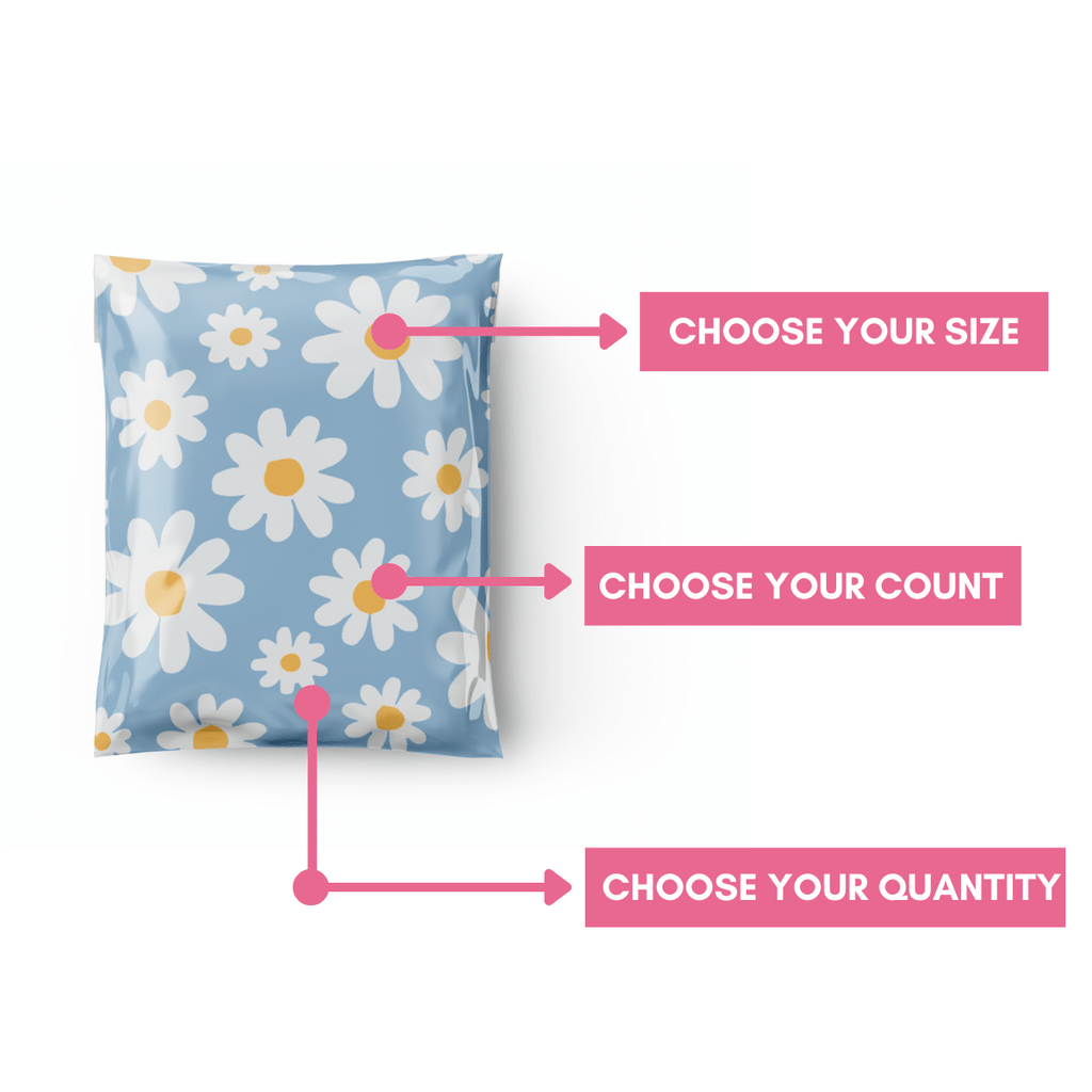 cute spring poly mailers, cute blue poly mailer, daisy poly mailer, flower poly mailer, summer poly mailer