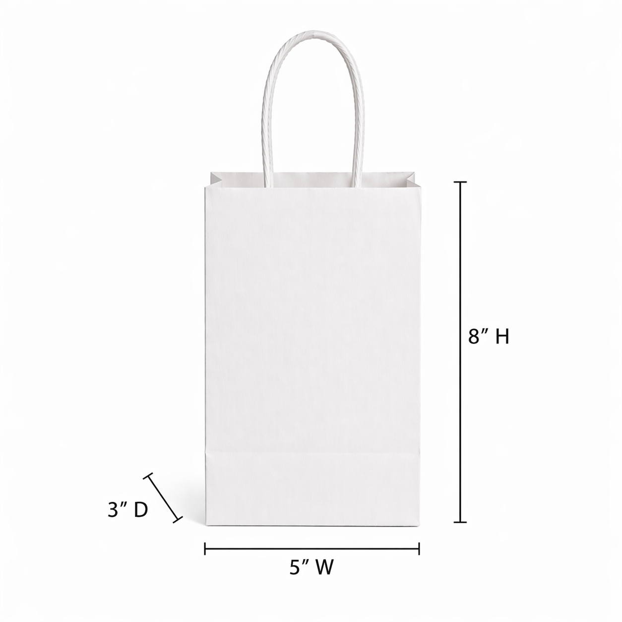 5.25X3.25X8.375 White Kraft Shopping Bags - case of 250