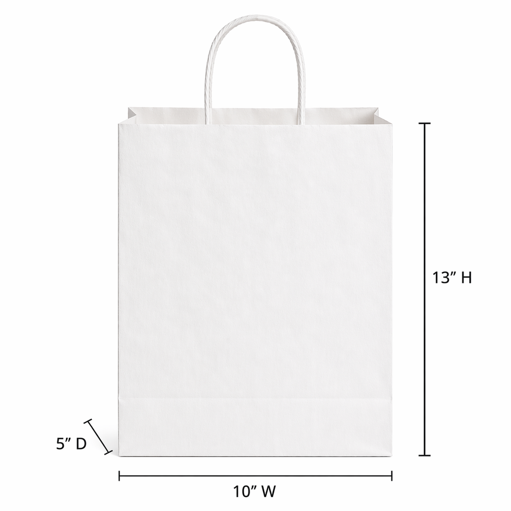10X5X13 White Kraft Shopping Bags - case of 250