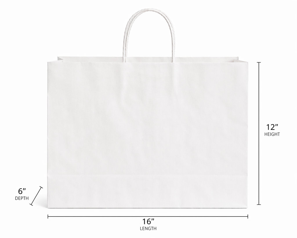 16X6X12 Kraft White Shopping Bags - case of 250
