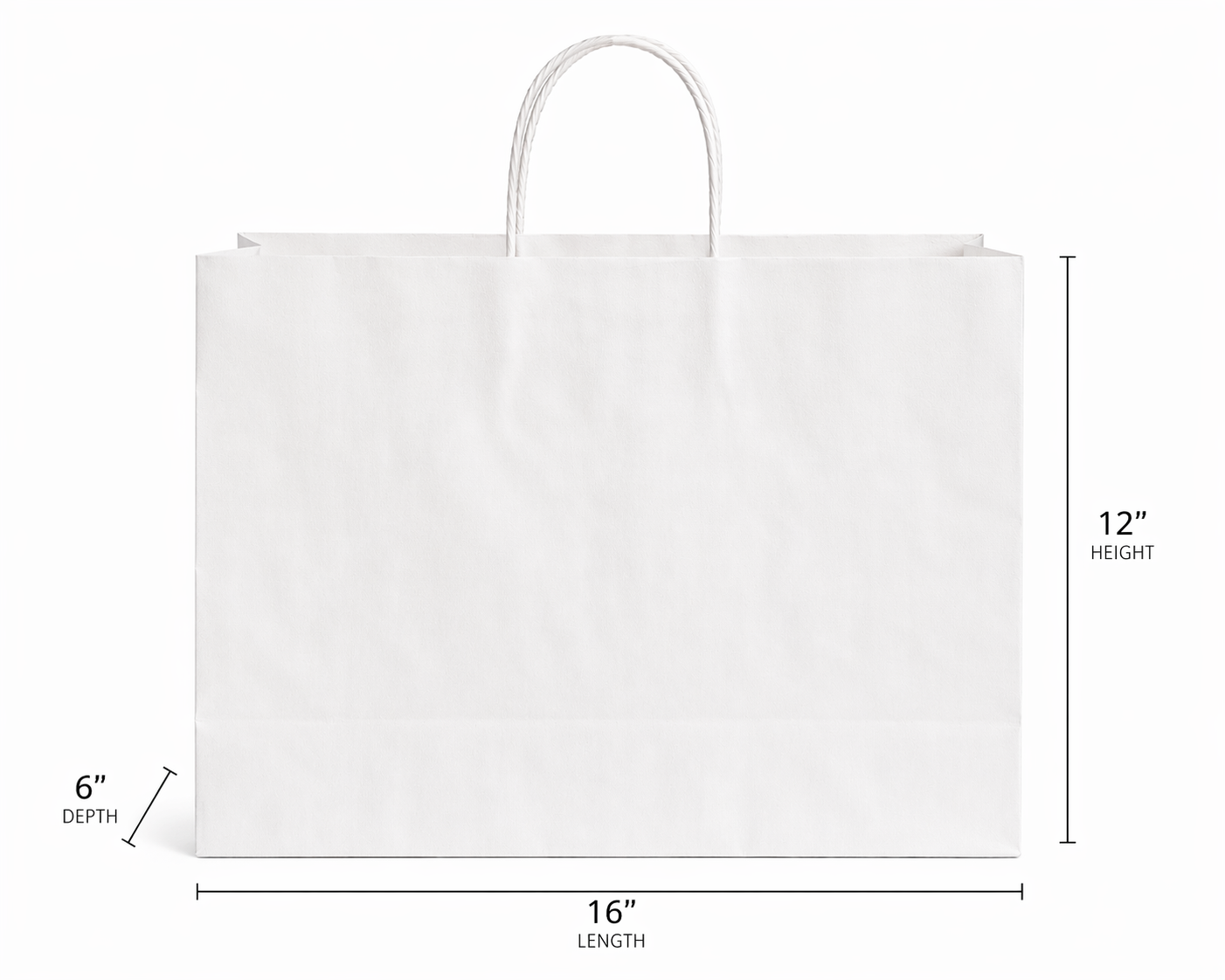 16X6X12 Kraft White Shopping Bags - case of 250