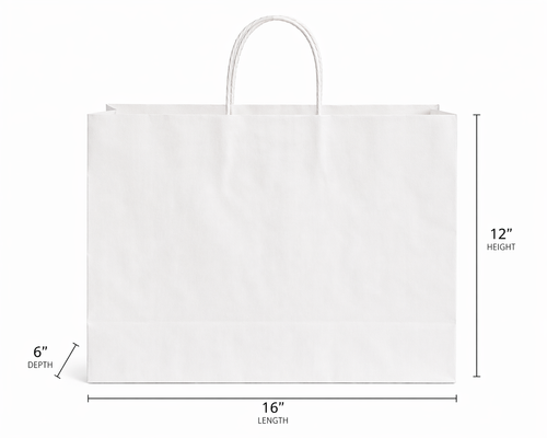 16X6X12 Kraft White Shopping Bags - case of 250