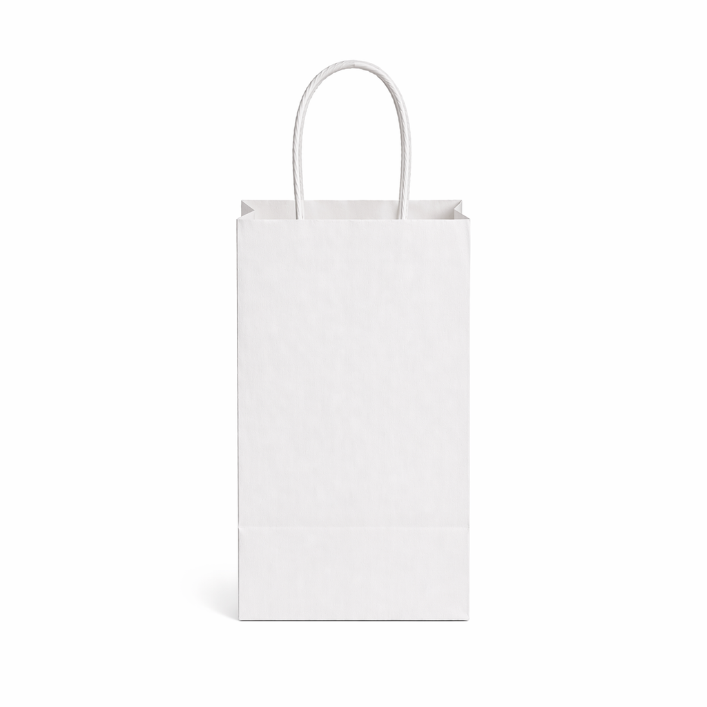 5.25X3.25X8.375 White Kraft Shopping Bags - case of 250