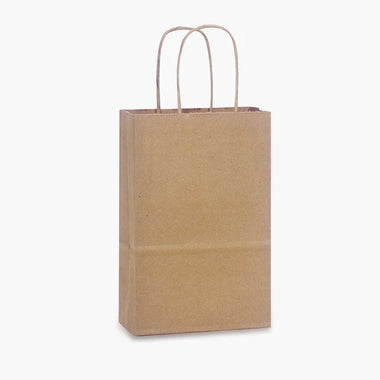 5.25X3.25X8.375 Recycled Kraft Shopping Bags - case of 250