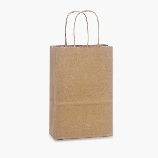 5.25X3.25X8.375 Recycled Kraft Shopping Bags - case of 250