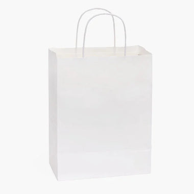 8X4.5X10.25 White Kraft Shopping Bags - case of 250